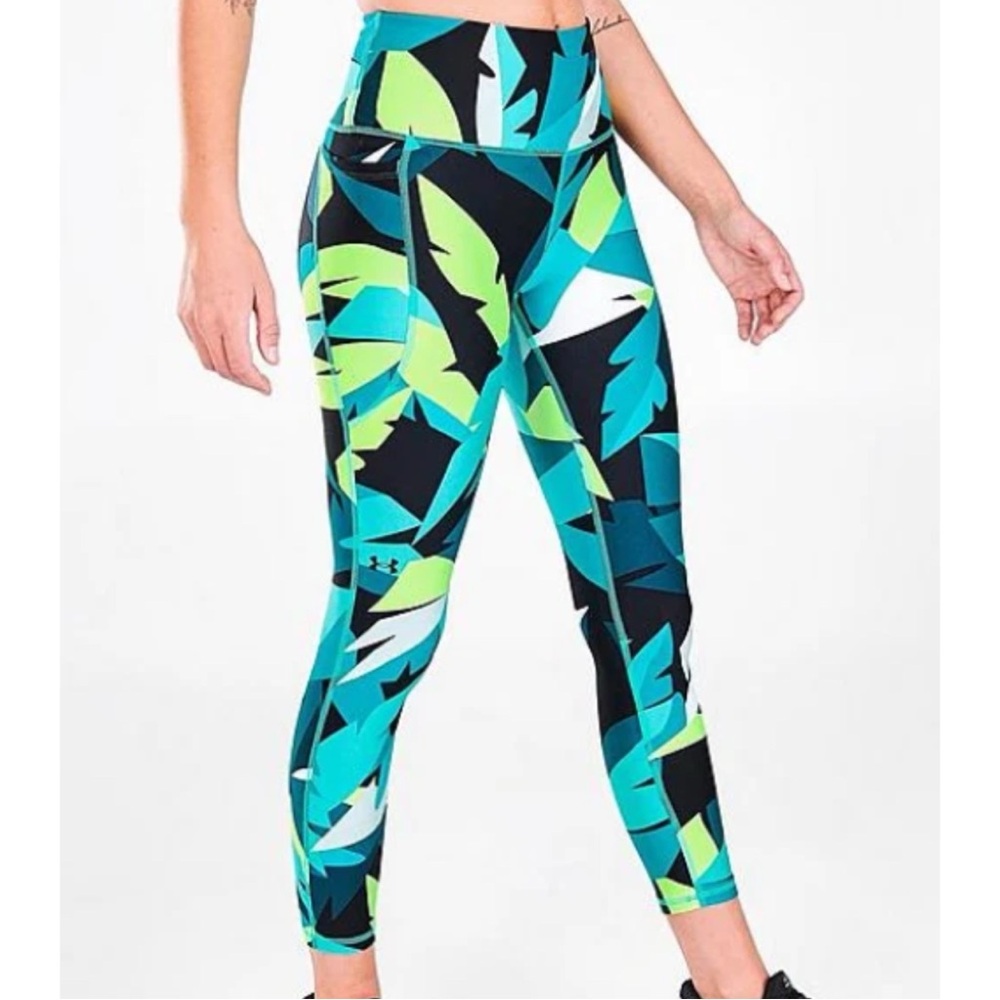 Under Armour Green Teal & Black UA HeatGear Women's 7/8 Leggings Size 1X